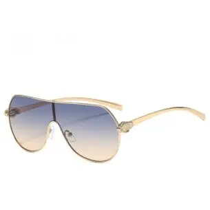 Oversized Shield Sunglasses – Gold Frame | Blue-to-Beige Gradient Lenses